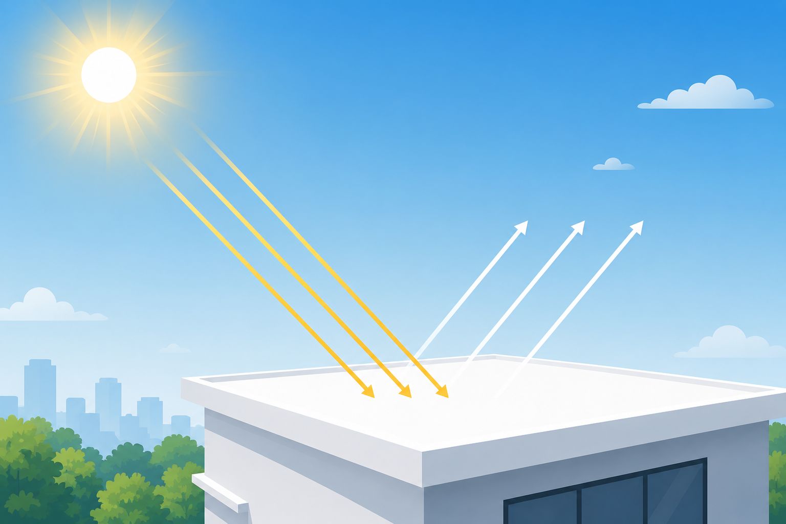 Solar reflection on modern rooftop